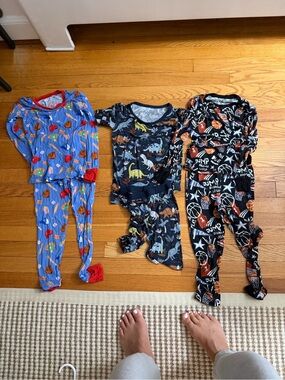 Little Sleepies Kids Cotton Sleep Set - Blue Dino & Sports Print Pajamas Sz 5/6
